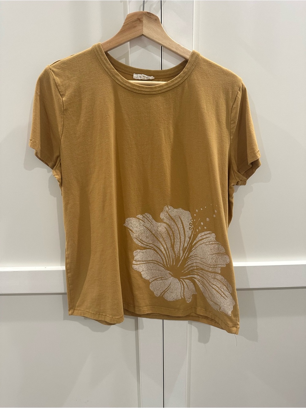 Maurices Mustard Crewneck Tee with off-white Floral Accent